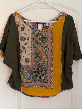 Boho Panel Blouse in Mustard and Olive